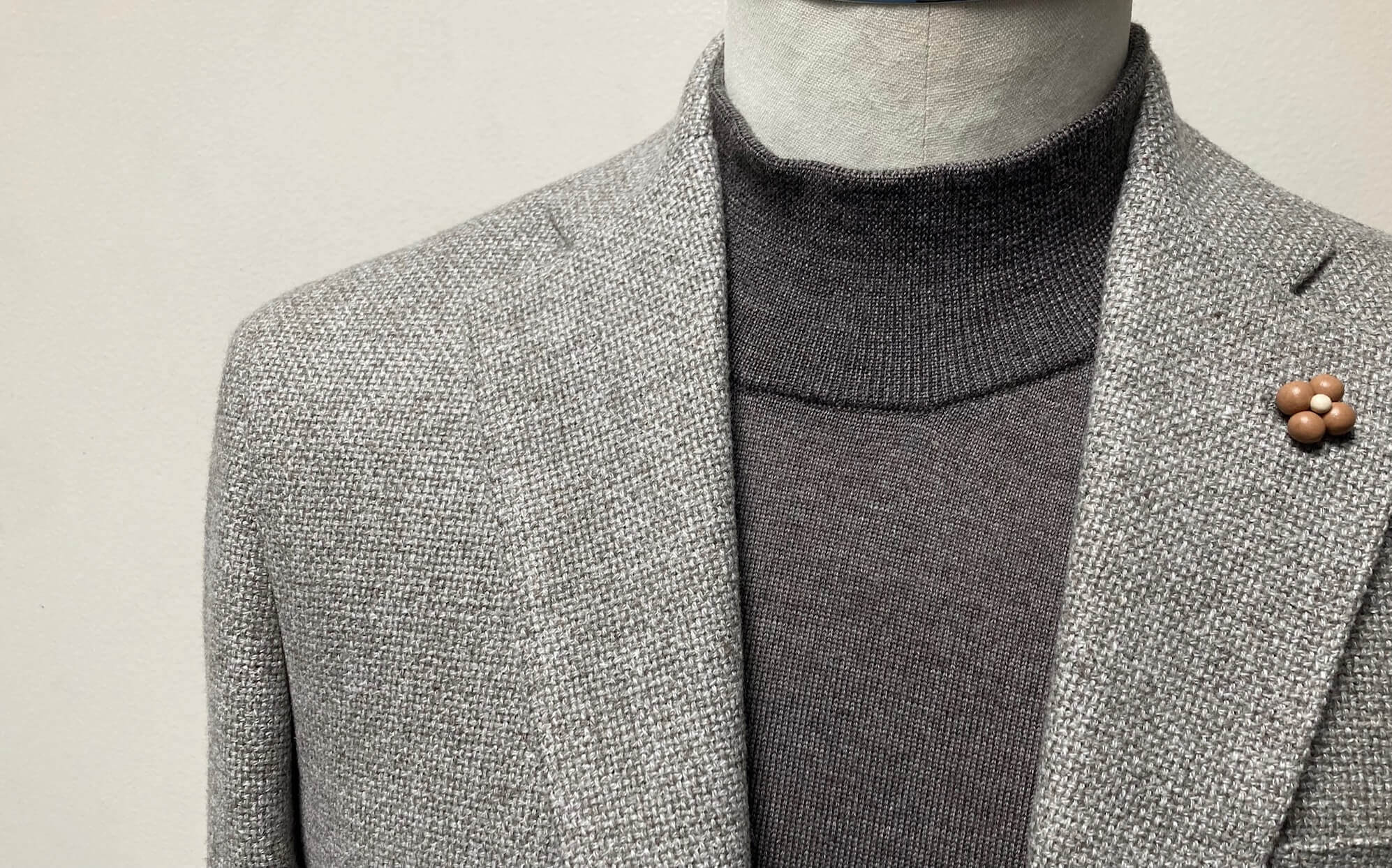 名古屋CENTOで仕立てたカノニコ（CANONICO）のグレージュ×メランジ・ウォーミーなオーダージャケット