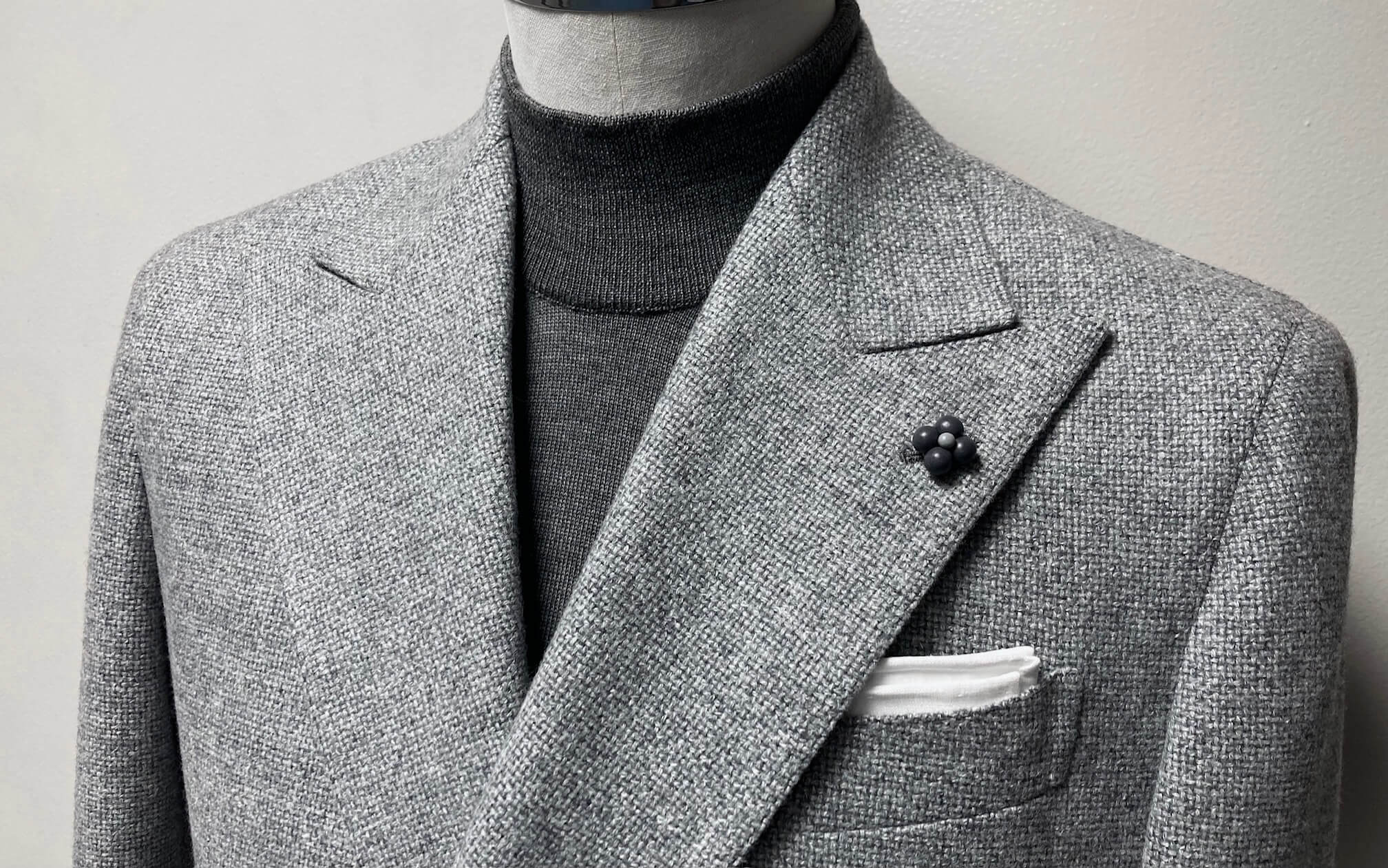 名古屋CENTOで仕立てたカノニコ(CANONICO)ライトグレー・メランジのオーダーダブルジャケット